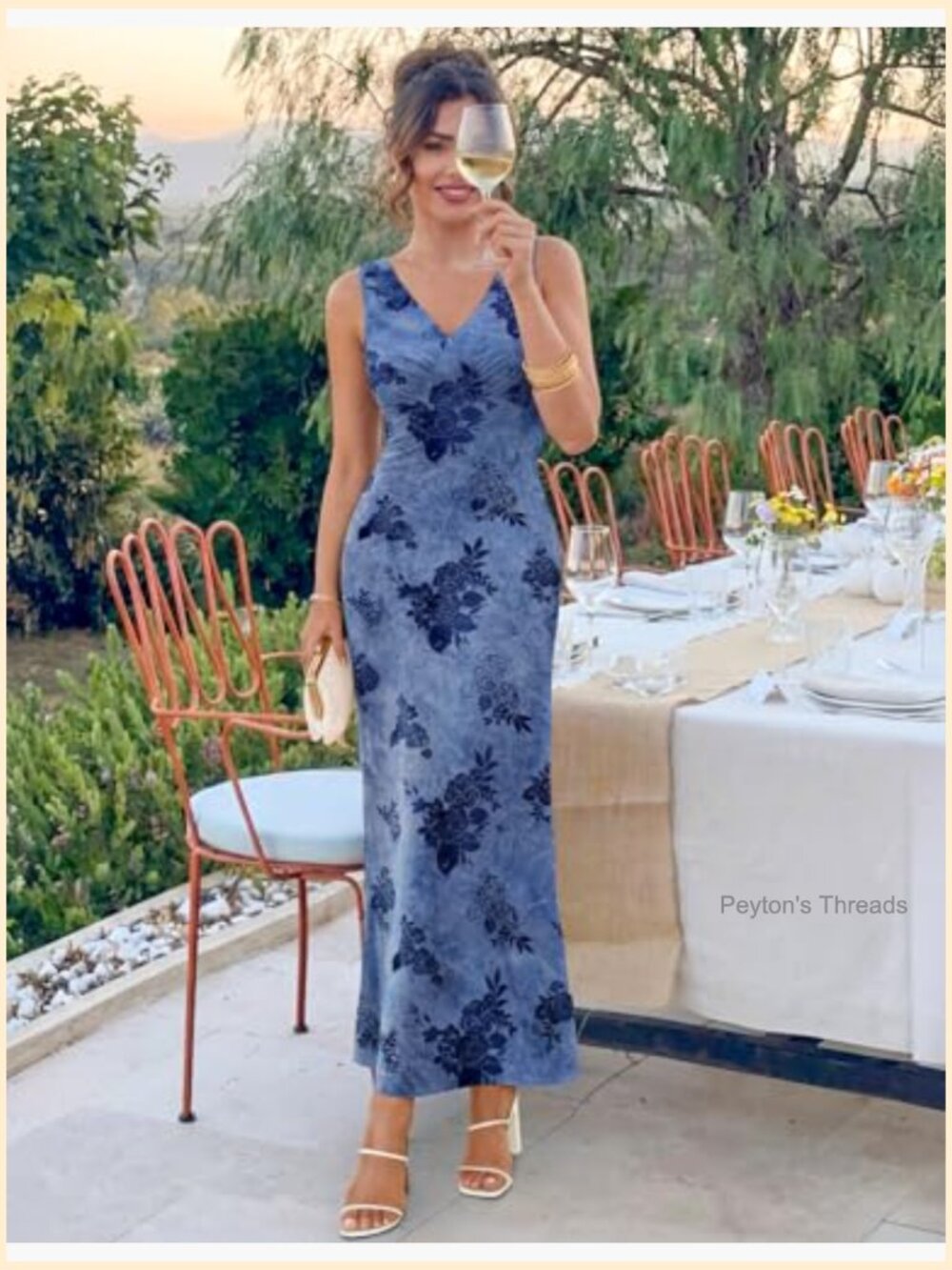 Sleeveless Floral Bodycon Maxi Dress V-Neck Wedding Guest Cocktail - Picture 5 of 7